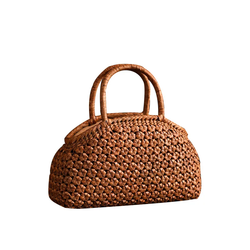 Leather handbag storage, hand-woven straw bag, seaside vacation, high-end Zen tea ceremony accessories
