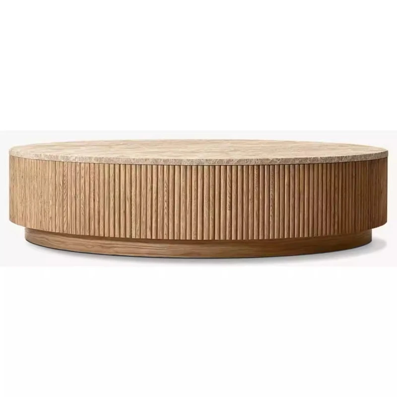 Coffee table, natural marble countertop, American country round coffee table, tea table, whole house