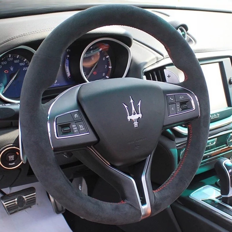 

Сшитый вручную нескользящий износостойкий замшевый чехол на руль автомобиля из натуральной кожи для Maserati Ghibli Levante Quattroporte