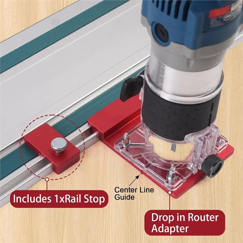 【VENDA QUENTE!】 Adaptador de trilho guia de roteador de alumínio com parada de trilho limitador para roteadores de base fixa, compatível com a maioria dos roteadores