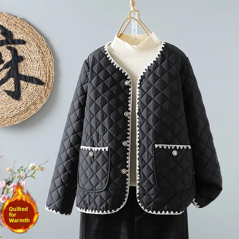 

Женское мягкое клетчатое длинное хлопковое пальто Jaet ort Sle Color Blo Faionable в стиле ретро с пуговицами, прямое зимнее пальто