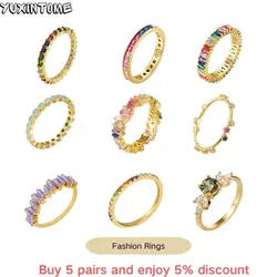 24k Gold-Plated Silver Minimalist Gradient Colorful Crystal Zircon Rings For Girls Wedding Engagement Ring Anillos Fine Jewelry