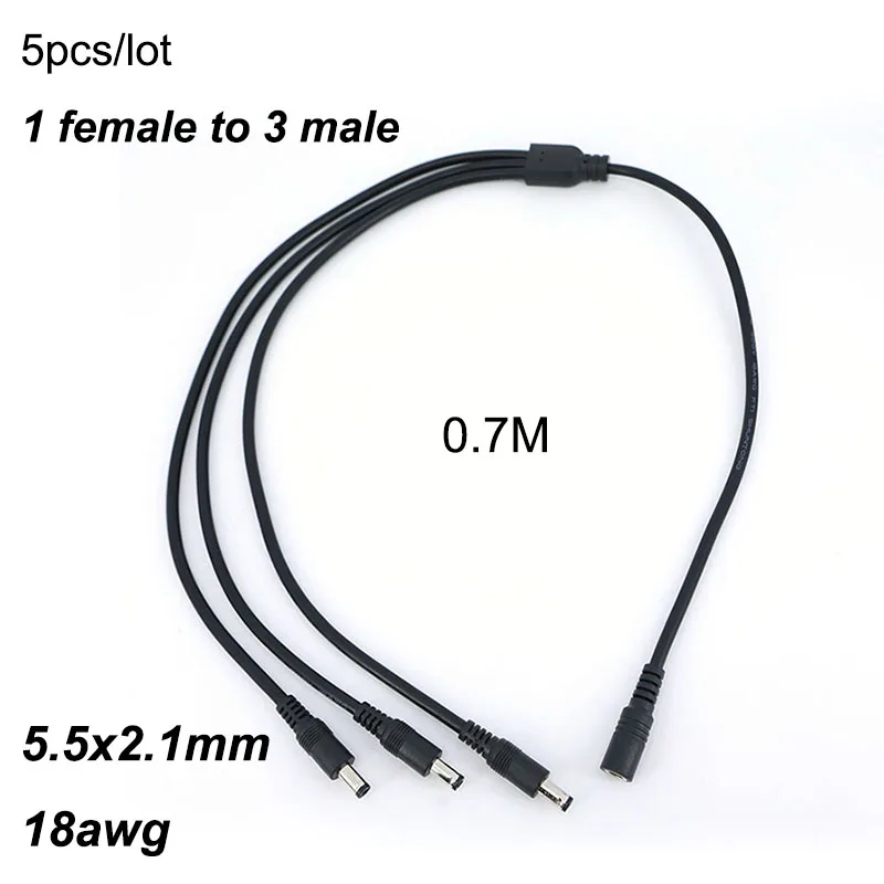 

5 шт. 0,7 м 18awg DC «мама» на 3-контактный разъем «папа» источник питания Разветвитель удлинительный адаптер Кабель 1 «мама» на 3 «папа» CCTV 70 см
