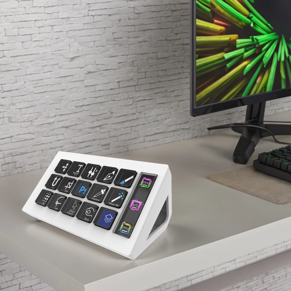 لبرمجة ألعاب StreamDeck لوحة مفاتيح قابلة للتخصيص 15 مفتاحًا وحدة تحكم بزر LCD لوحة مفاتيح مرئية لهدية Windows/MacOS