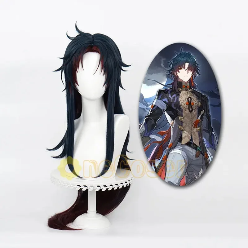 IN STOCK Blade Cosplay Wig Honkai Star Rail Dark Blue Red Long Hair with Earring Heat-resistant Fiber Hair Free Wig Cap