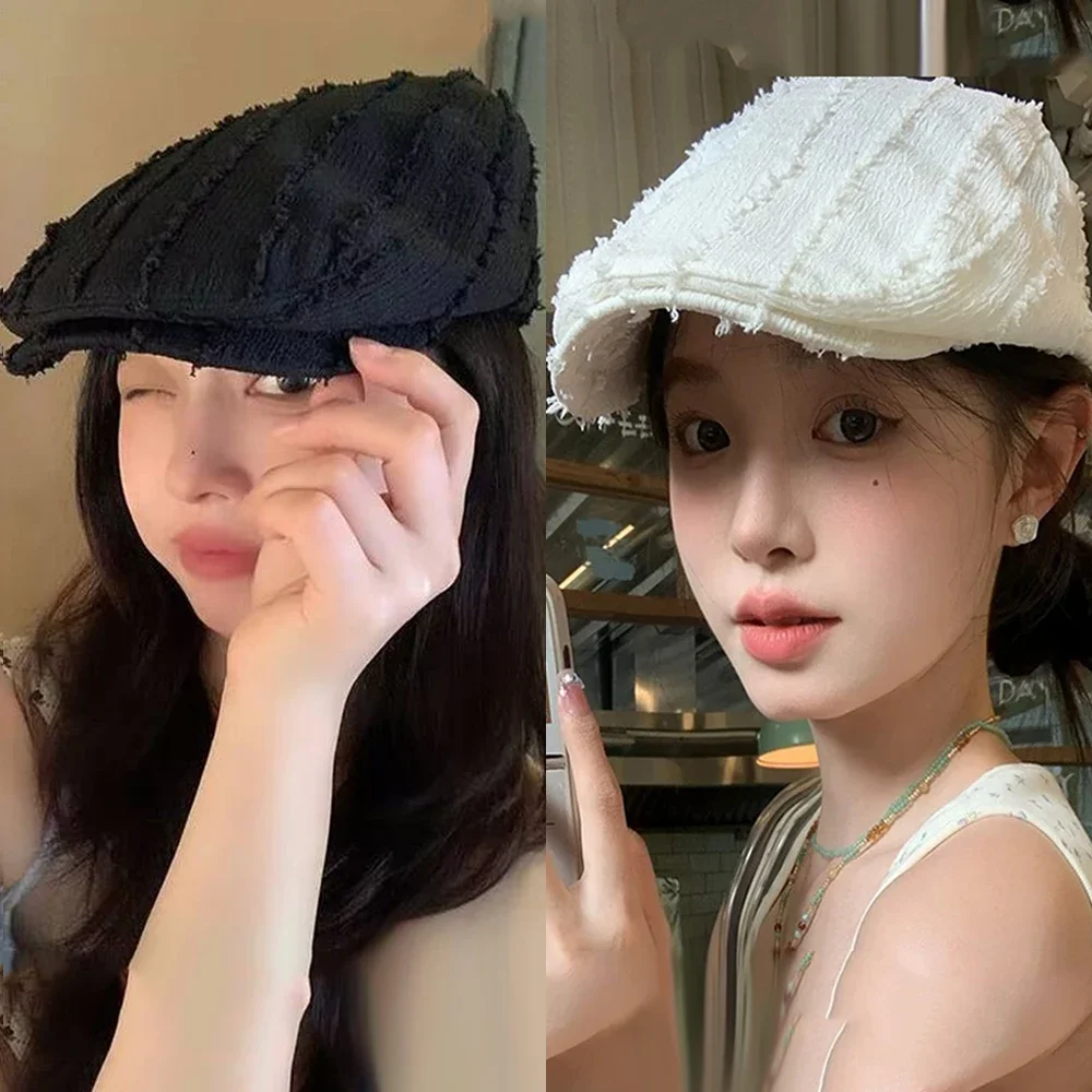 

Autumn-winter Solid Color Frayed Beret for Women and Man Fashion Retro Beret Hat Japanese Style Wild Casual Hats Accessory
