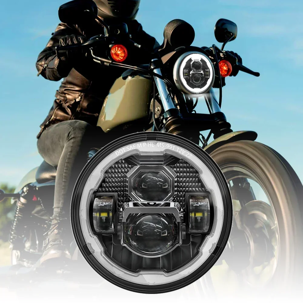 7 Inch Round Motorcycle Head Lamp DOT/E- Mark Approved Assembly LED Projector Headlights