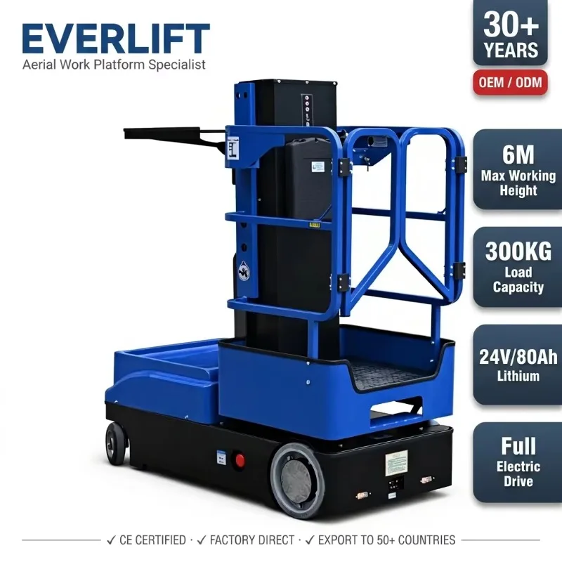 Everlift Electric Aerial Order Picker 300kg Load 3/4/5m Lifting Height Warehouse Aerial Work Picking Platform