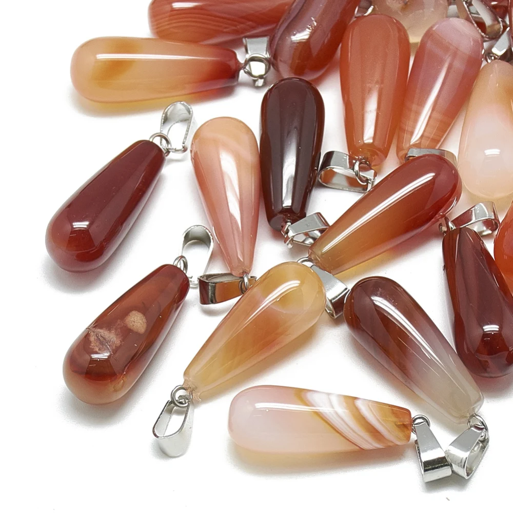5Pcs Dyed Carnelian Teardrop Pendants Pendant Necklace with Stainless Steel Snap On Bails Teardrop Pendants Charms for Necklace