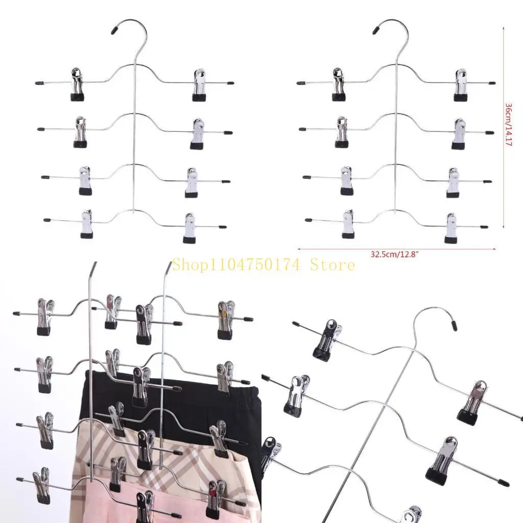 Multifunctional 4 Layer Stainless Steel Pants Hanger Rack Clip Skirt With 8 Clip top sale