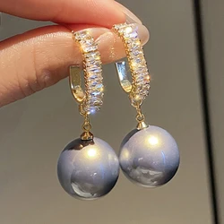 Fashion Korean Oversized Imitation Pearl Hoop Drop Earrings for Women Bohemian Hollow Round Zircon Wedding Earrings Jewelry Gift