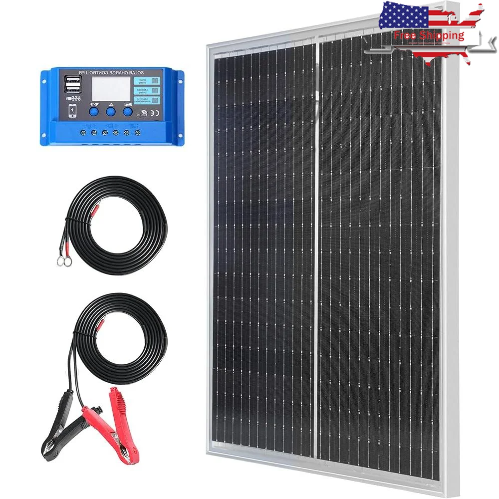

50W Mono Solar Panel Kit Off-Grid Bifacial PV Module 12V Battery Charger Set with 10A Controller RV Boat Motorcycle