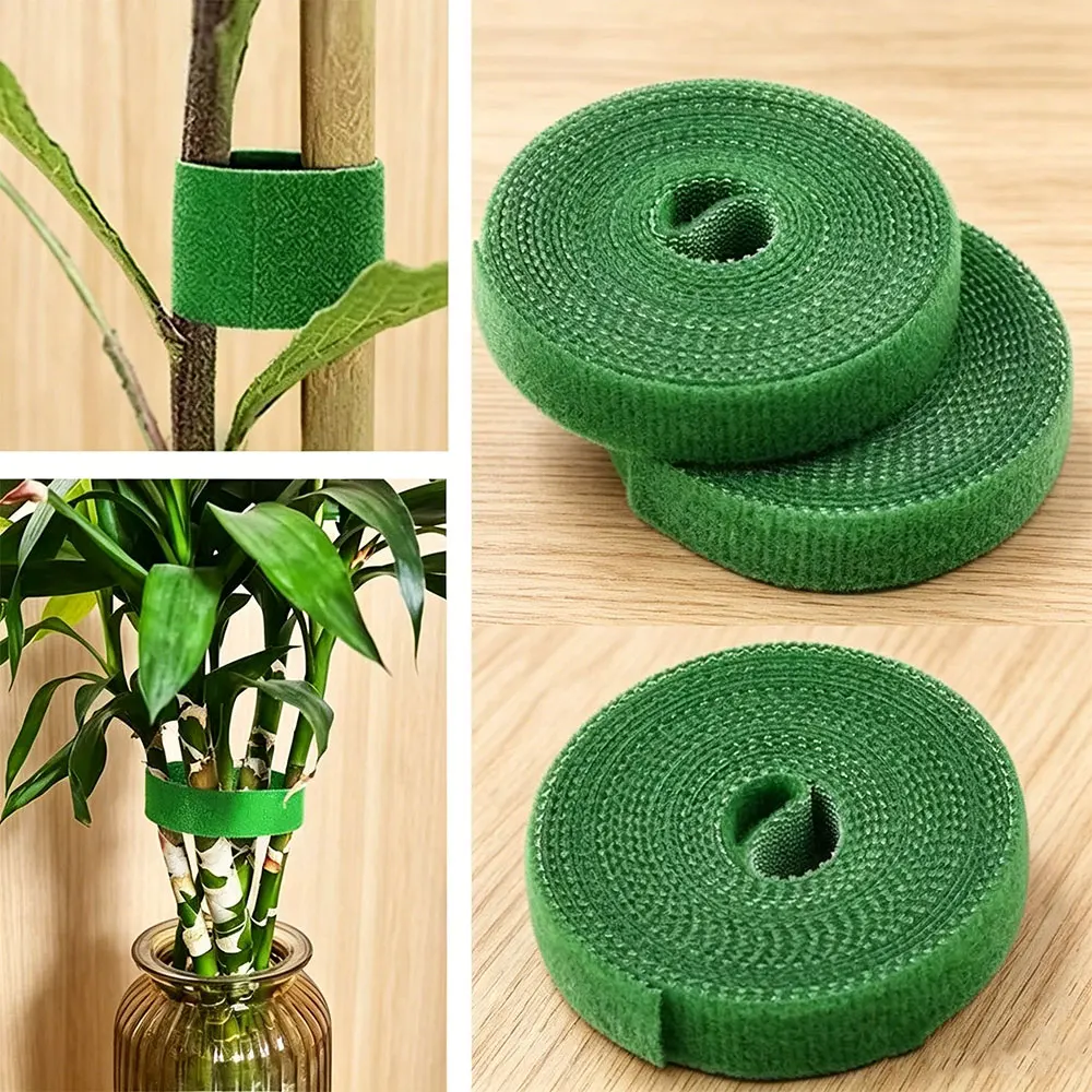 Adjustable Green Nylon Plant Support Strap Self Adhesive Hook Loop Tape Reusable Garden Fastener For Climbing Plants