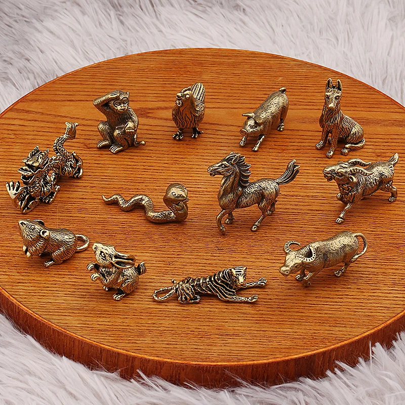 Brass Zodiac Antique Miniature Animal Ornaments Figurines Vintage Brass Metal Mini Home Feng Shui Decor Ornament Crafts