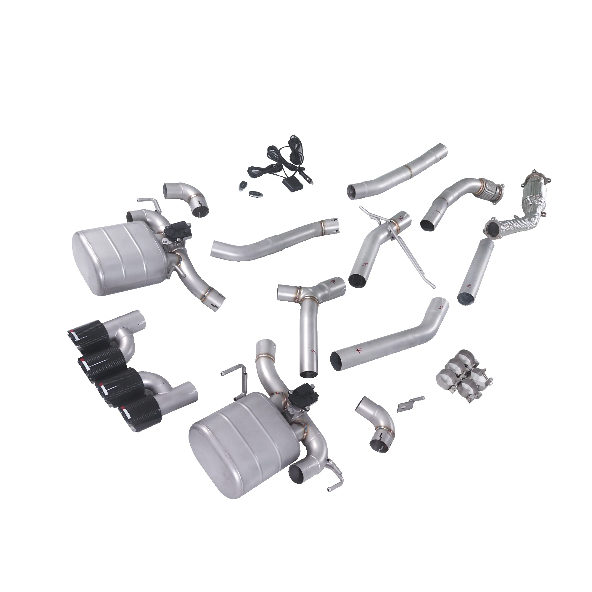 High Performance Full Exhaust for Audi A5 Coupe 2.0 TFSI Quattro 200 Cell Cat Front Mid Rear Sandblasted Quad Carbon Tips