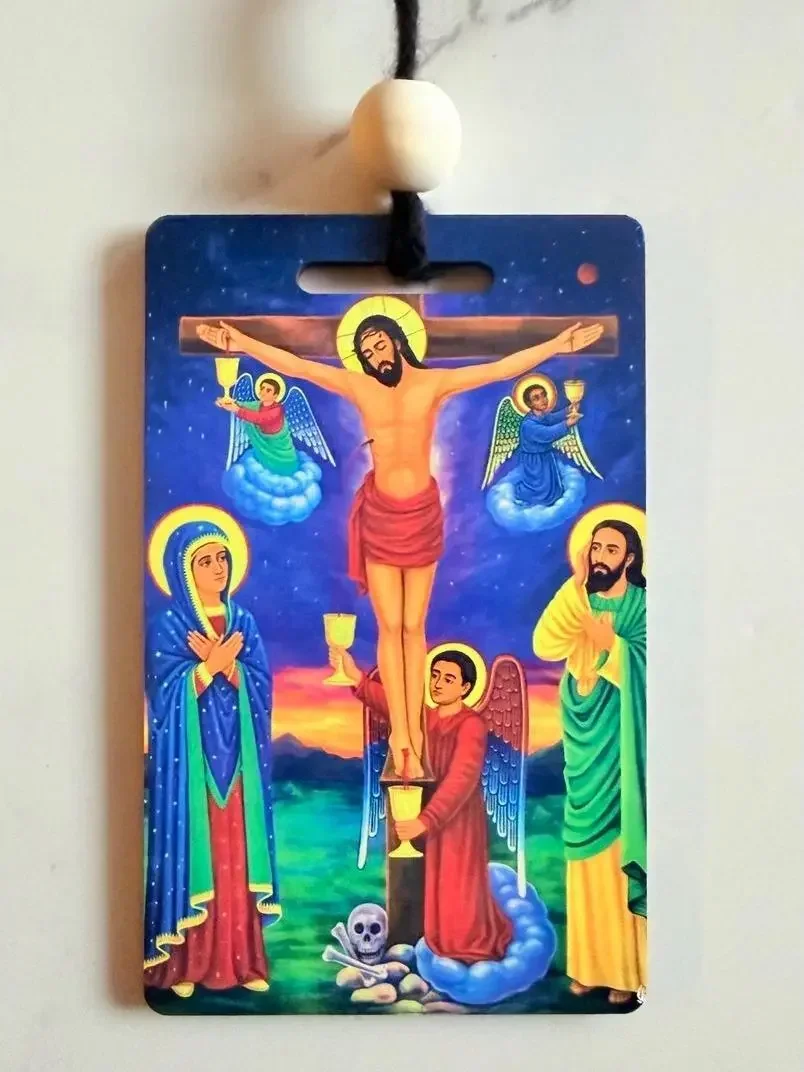 Orthodox Holy Icon Car Charm – Ethiopian & Eritrean Double-Sided Rearview Mirror Hanging (Size 2.5x4