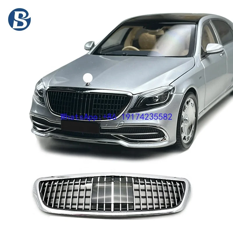 

Chrome Front Mesh Grille Bumper Hood Grill Fits for M-er-ce--des-B-en-z W222 S-Class S400 S500 S550 2014-2019