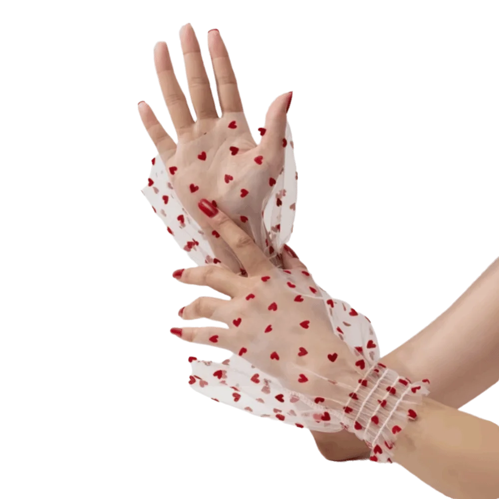 Cute Sweet Polka Dot Fake Sleeves Short Lace Nail Art Sleeves Ruffle Heart Fake Pleated Cuff Daily