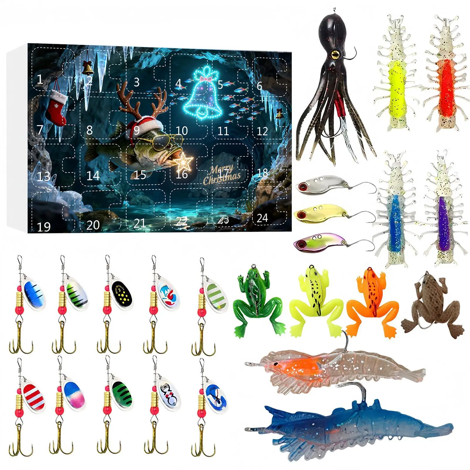 

24-дневные рыболовные приманки, рождественский календарь, обратный отсчет, рыболовные приманки, снасти, приключения для папы, парня, подростков, мужчин, рыбаков, реки