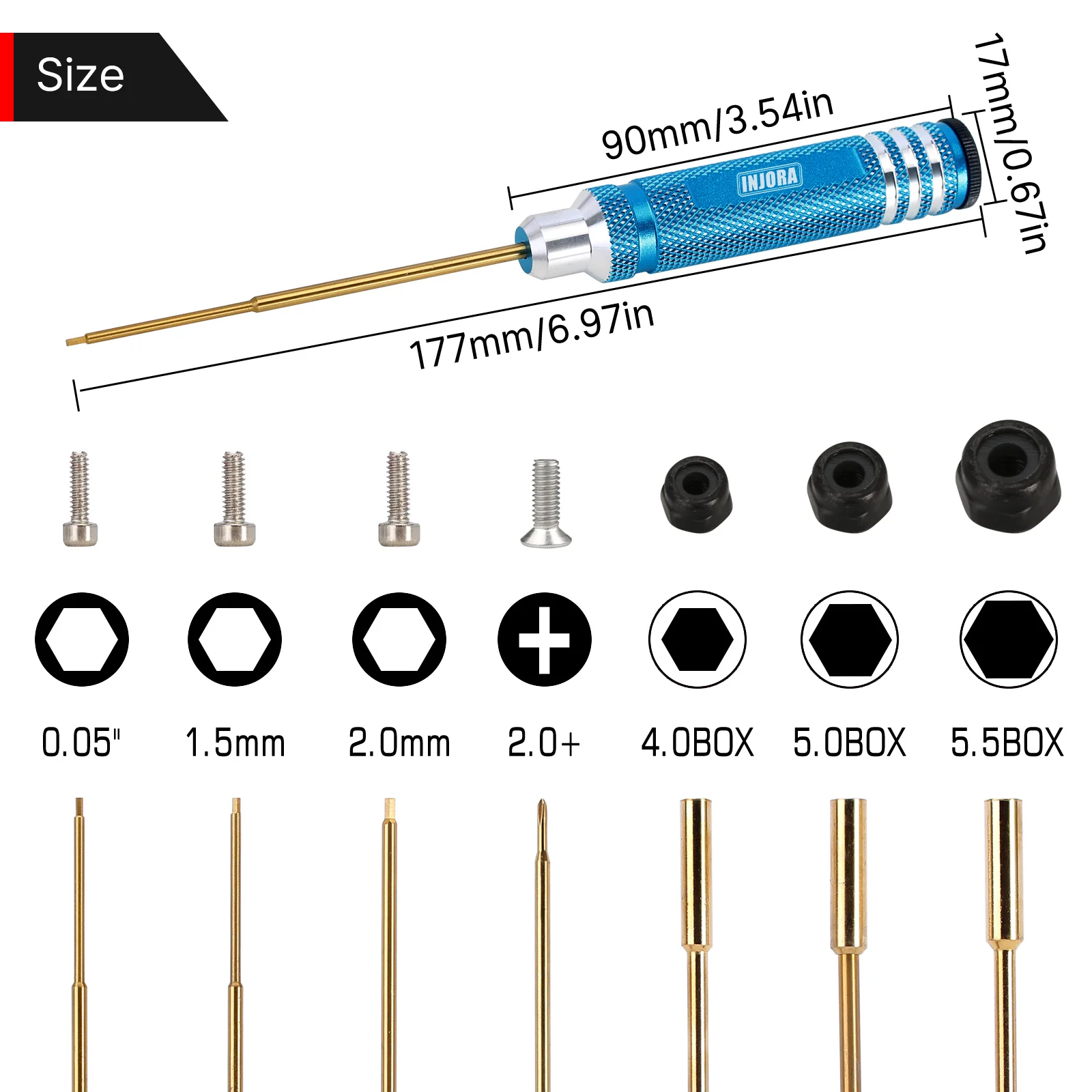 INJORA 7PCS HSS Hexagonal Screwdriver Nut Driver Tool Kit for 1/18 1/24 RC Mini Crawler Car TRX4M SCX24 FCX24 FCX18