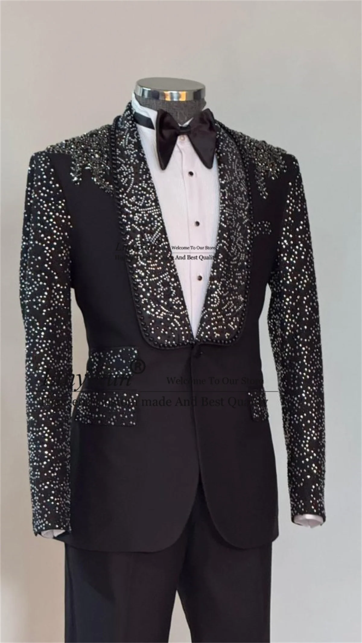 Glitter Sequins Diamond Men Suits Customized Groom Wedding Tuxedos 2 Pieces Sets Male Prom Blazer Slim Fit Man Party Clothes
