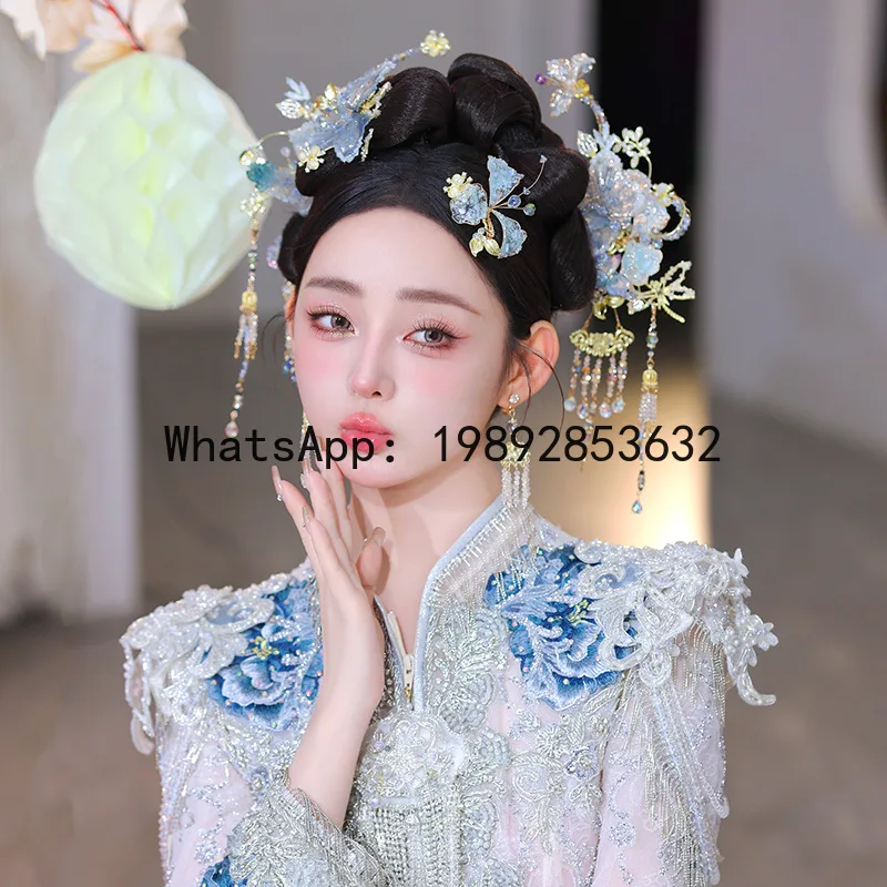 FS Bridal Xiuhe Headdress 2024 New Chinese Wedding Chinese Retro Cheongsam Horse Dress Handmade Headdress