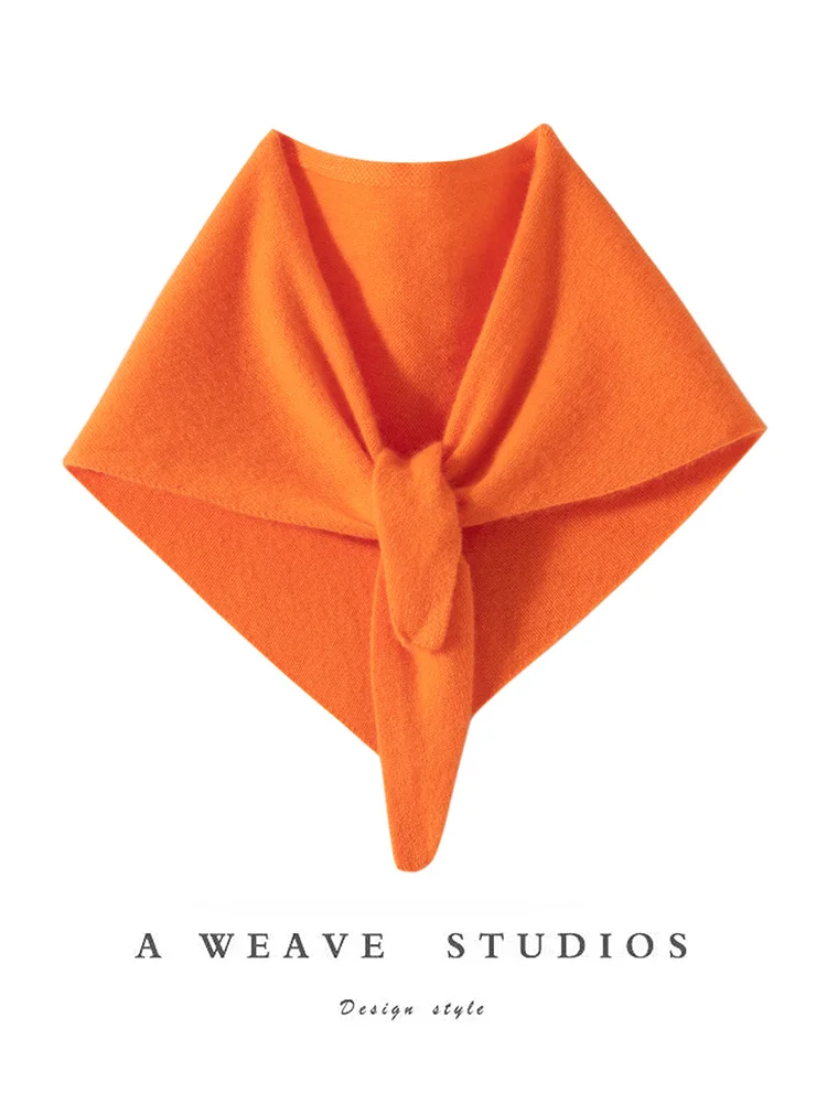 Luxury 100% Cashmere Scarf for Women Spring Autumn Triangular Scarf Cashmere Knitwear Grace Simple Style Scarf Solid Color Shawl
