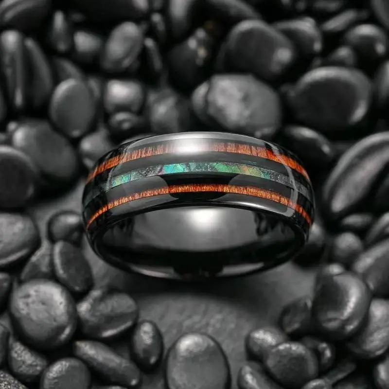 8Mm Wooden Ring, Men's Wedding Ring, Valentine's Day Gift Abalone Shell Inlaid Tungsten Ring, Men's and Women's Wooden Rings - view 2