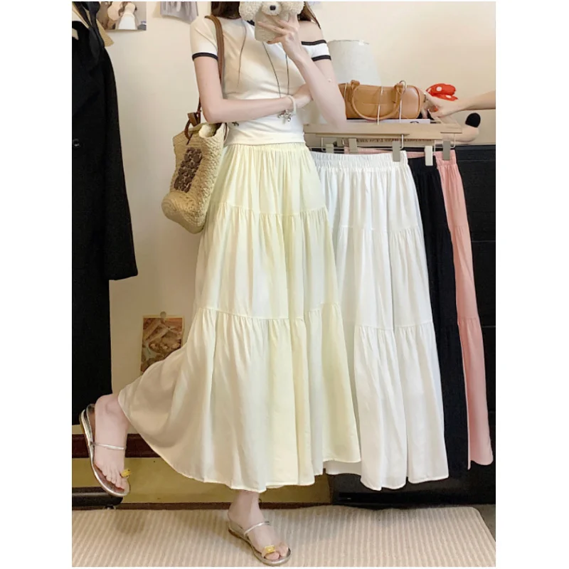 

Women's A-line Korean Style High Waist Patchwork Cake Mid-length Skirt