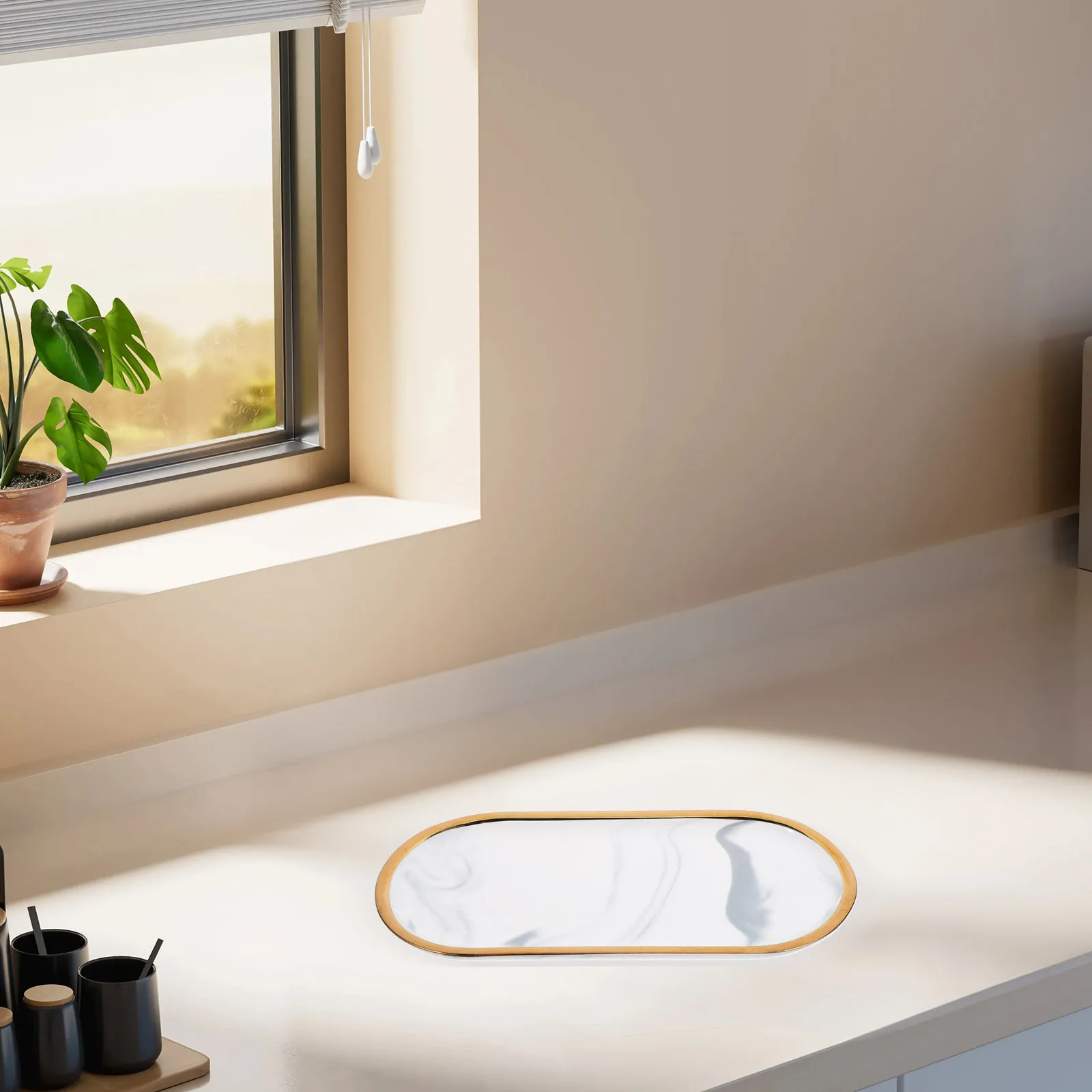 Marble Pattern Ceramic Bathroom Organizer Tray Vanity Counter Tray Holder Jewelry Dish Towel Perfume Marble Cake Plate