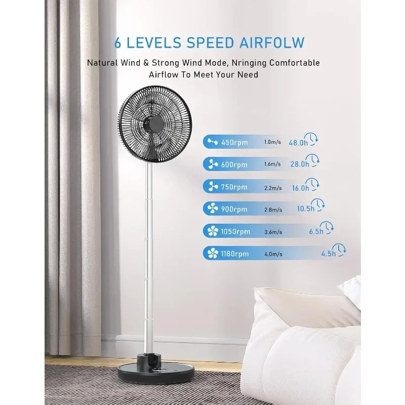 Ventilatore da pavimento oscillante FARADAY ventilatore da pavimento ricaricabile silenzioso portatile pieghevole con telecomando regolabile in altezza