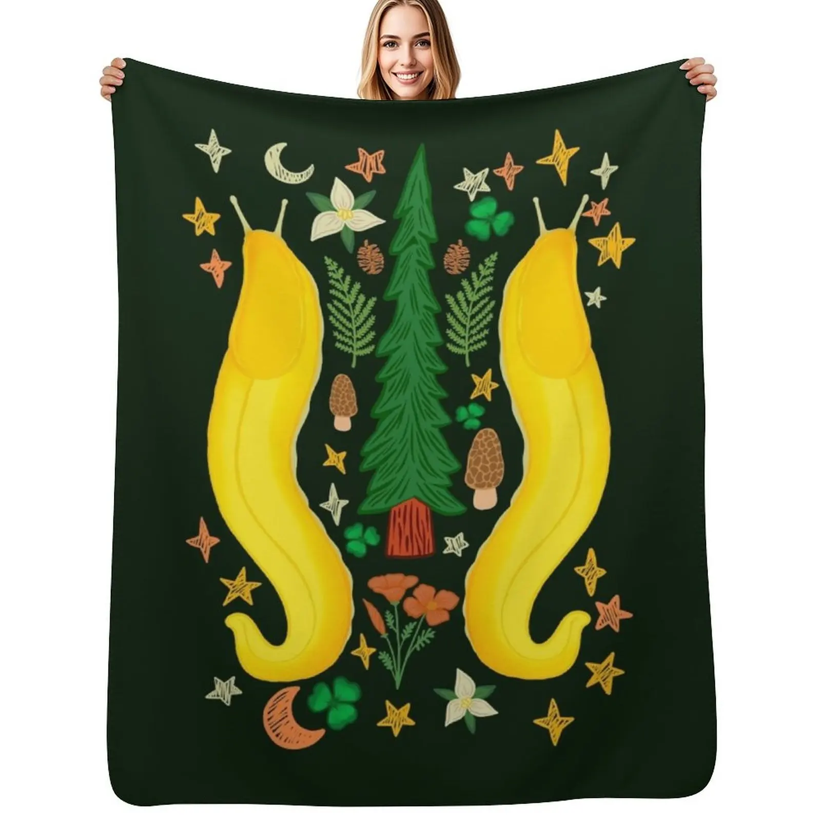 

BANANA SLUG FOLK ART Throw Blanket Lightweight Warm Blanket for Travel Camping