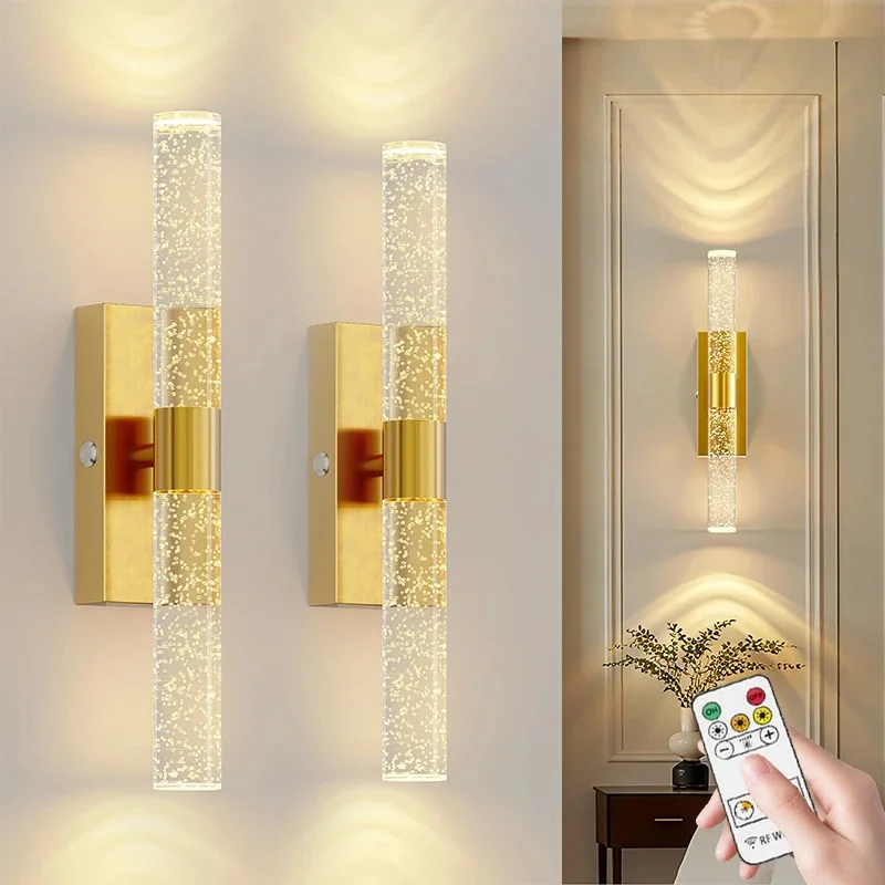Luxury Gold Long Crystal Wall Lamp Double Sides Glow Bubble Glass LED Wall Sconce Warm Light For Bathroom Mirror Bedroom Hotel