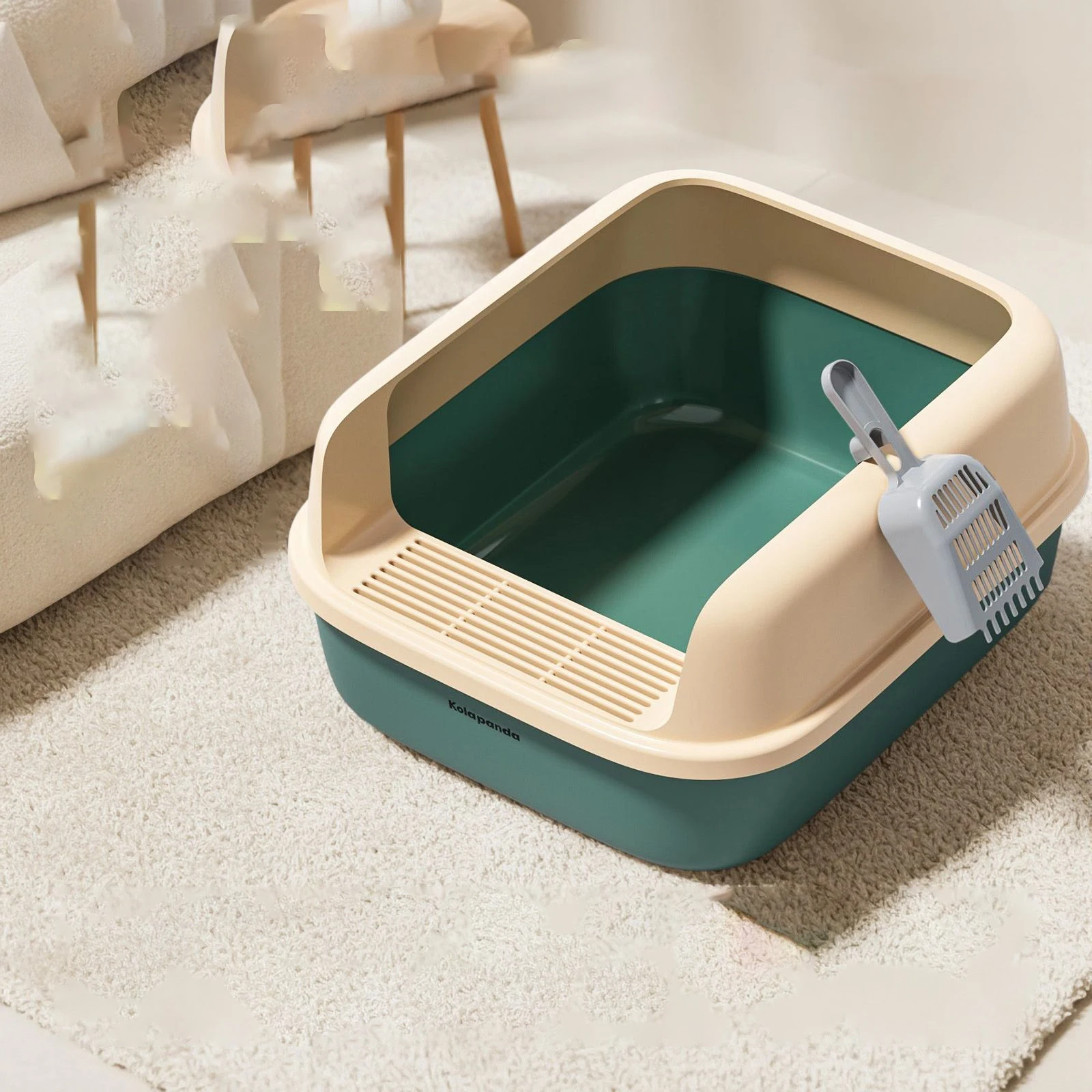 

Semi-Open Cat Litter Box, Odor Control & Low-Tracking, High-Edge Design, Easy-Clean PP Plastic, Spacious Interior for Cats