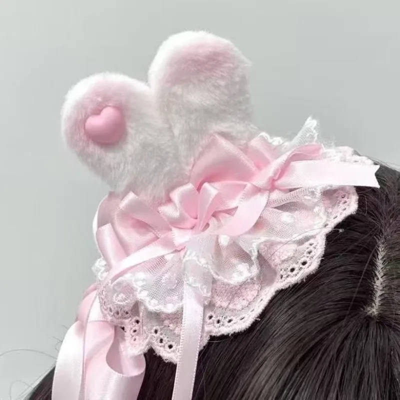 

Cute Bow Sweet Rabbit Ear Hair Clip Girls Princess Hair Accessory Pink Lace Ponytail Hair Clip Accessories