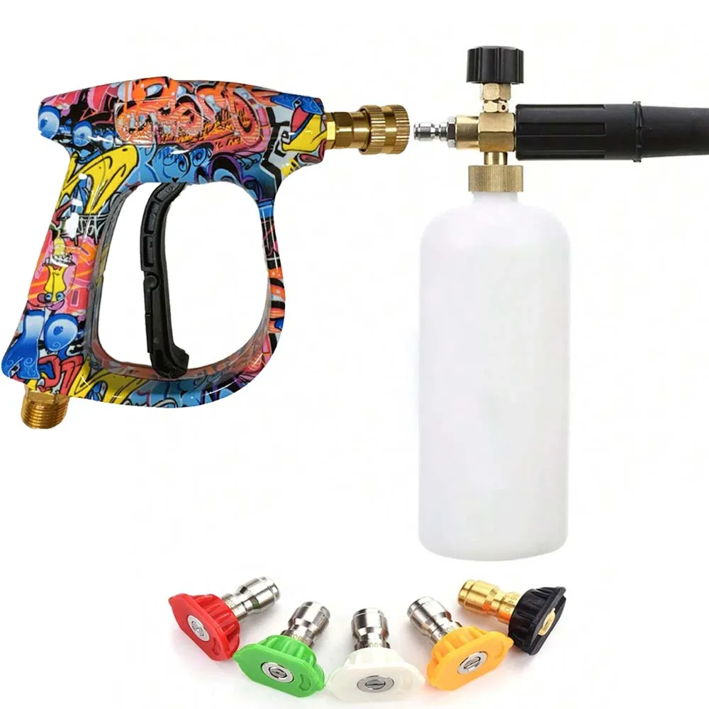 

Пистолет для мойки высокого давления, мощность 3000 фунтов на квадратный дюйм, короткий пистолет с быстроразъемным разъемом 1/4 дюйма, 5 насадок для распыления для уборки автомобиля и сада