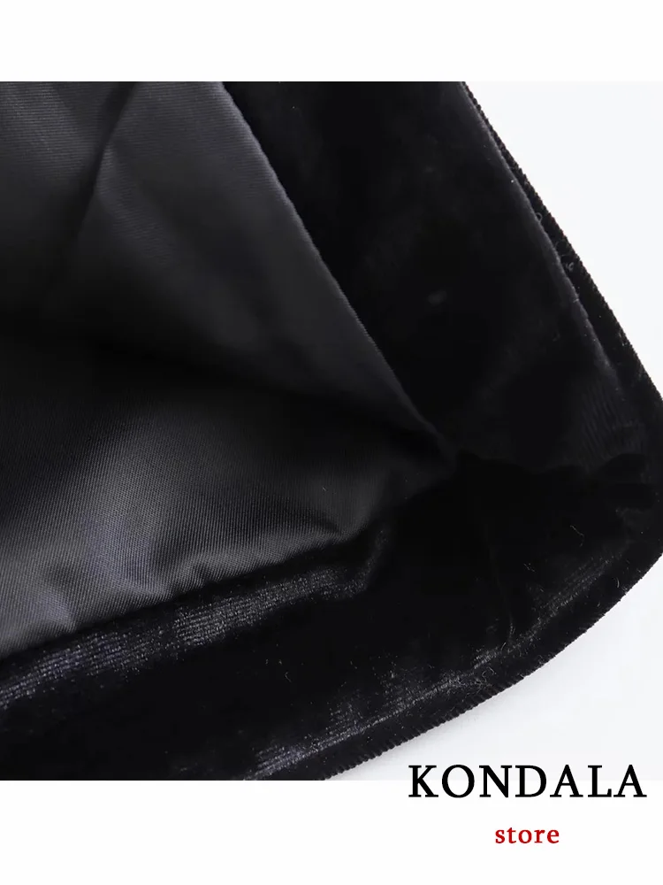 KONDALA Vintage Chic Women Velvet Blazer Black Solid V Neck Long Sleeve Pockets Blazer New Fashion 2024 Winter Elegant Outwears