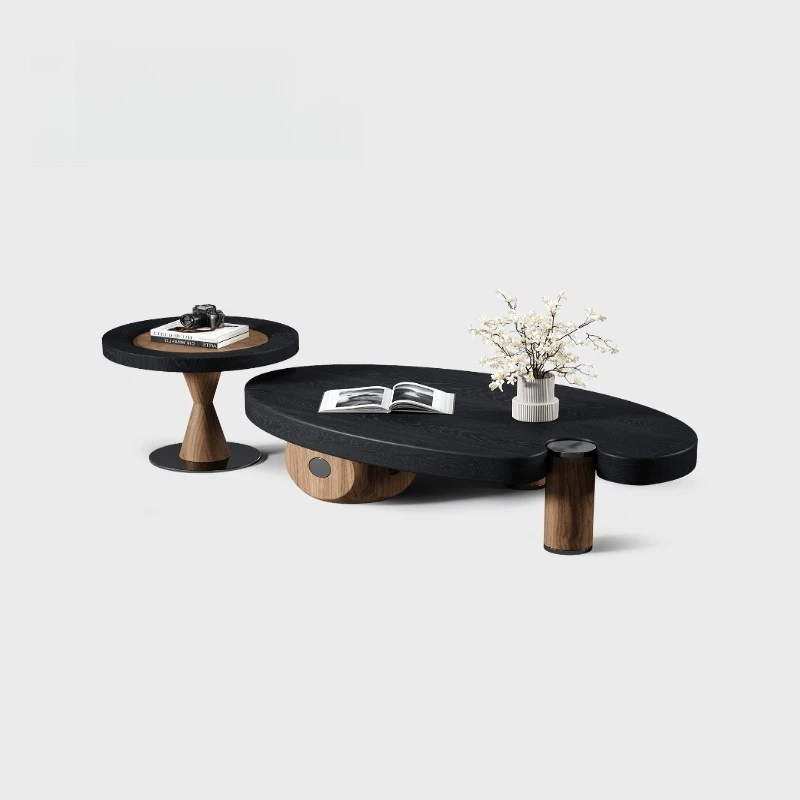 

Medieval style oval coffee table creative art design solid wood vintage wabi-sabi style living room tea table