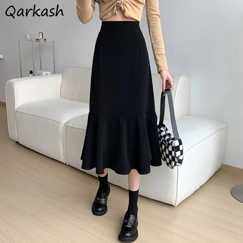 

Skirts for Women Ruffles Temper Solid Vintage High Waisted Streetwear Office Lady Minority Faldas Tender All-match Aesthetic New