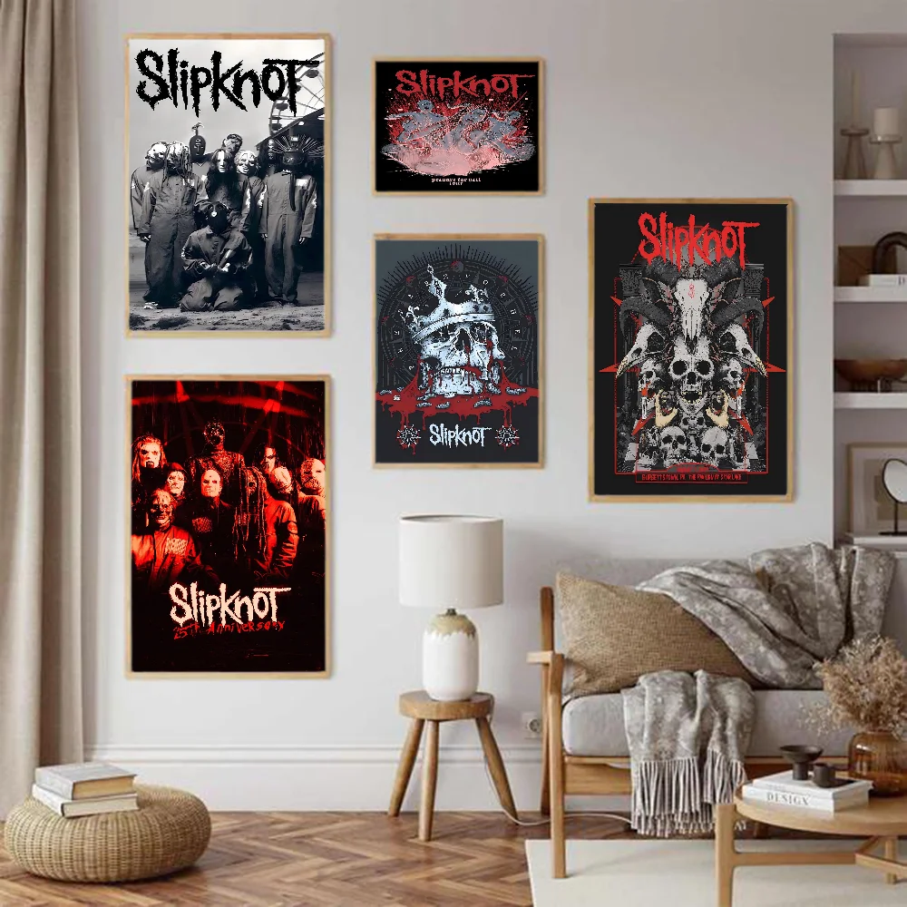 Rock Slipknot Band Self-adhesive Art Poster Retro Kraft Paper Sticker DIY Room Bar Cafe Vintage Decorative Painting