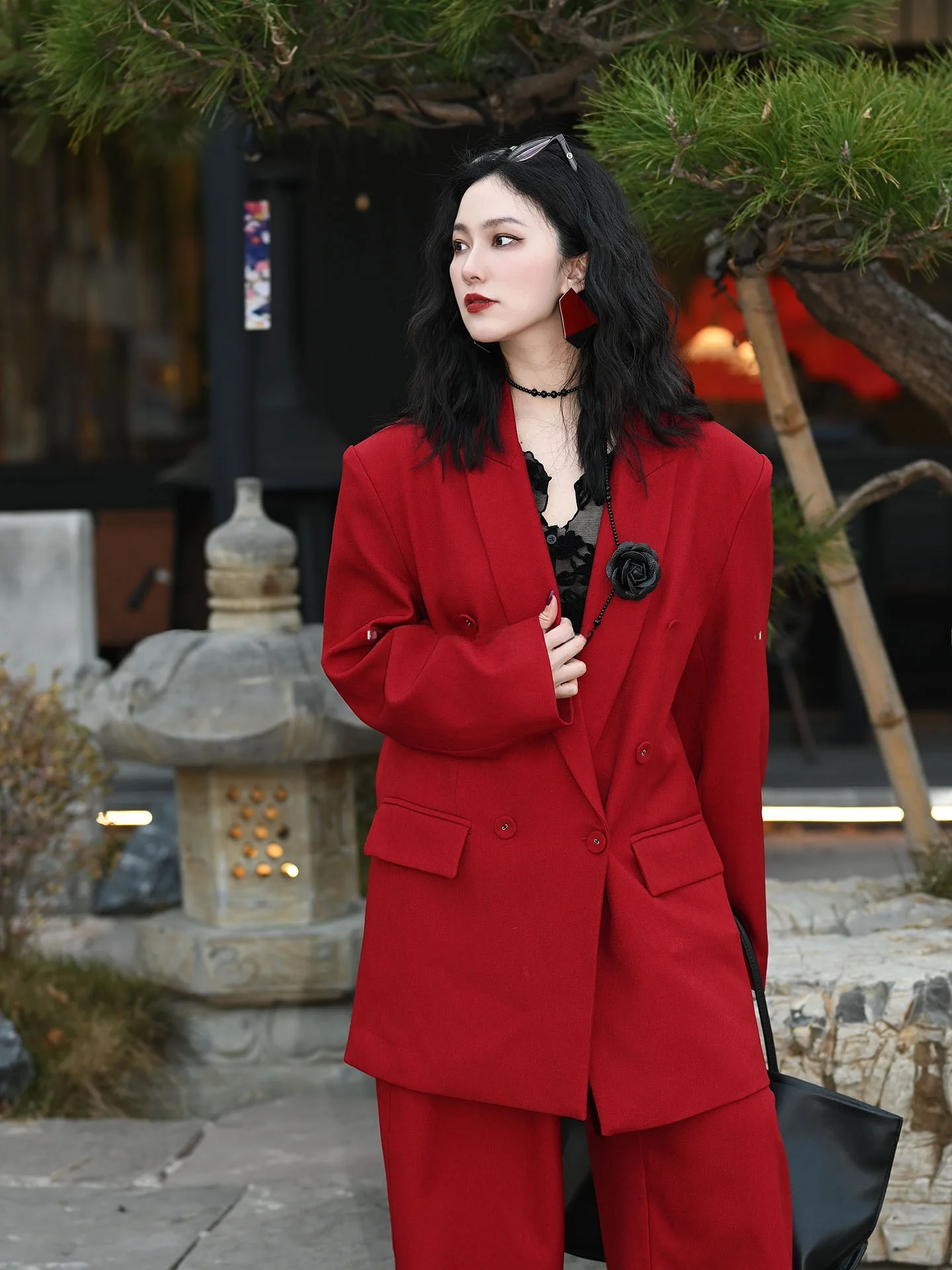 

Park RS Faion High-End Acetate New Year's Faionable Women's Suit Set Long Sve Double-Breasted Coat