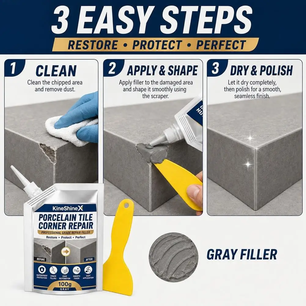 Tile and Ceramic Glaze Repair Paste for Filling Cracks, Sealing Repairing Porcelain Ceramic Enamel and Marble Surfaces