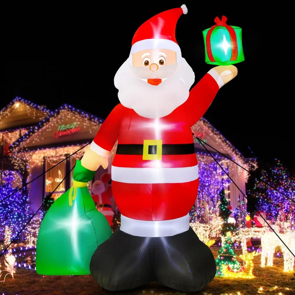 

14FT Christmas Santa Inflatables, Giant Inflatable Santa with Bag, Blow Up Christmas Santa Claus with 6pcs LED,