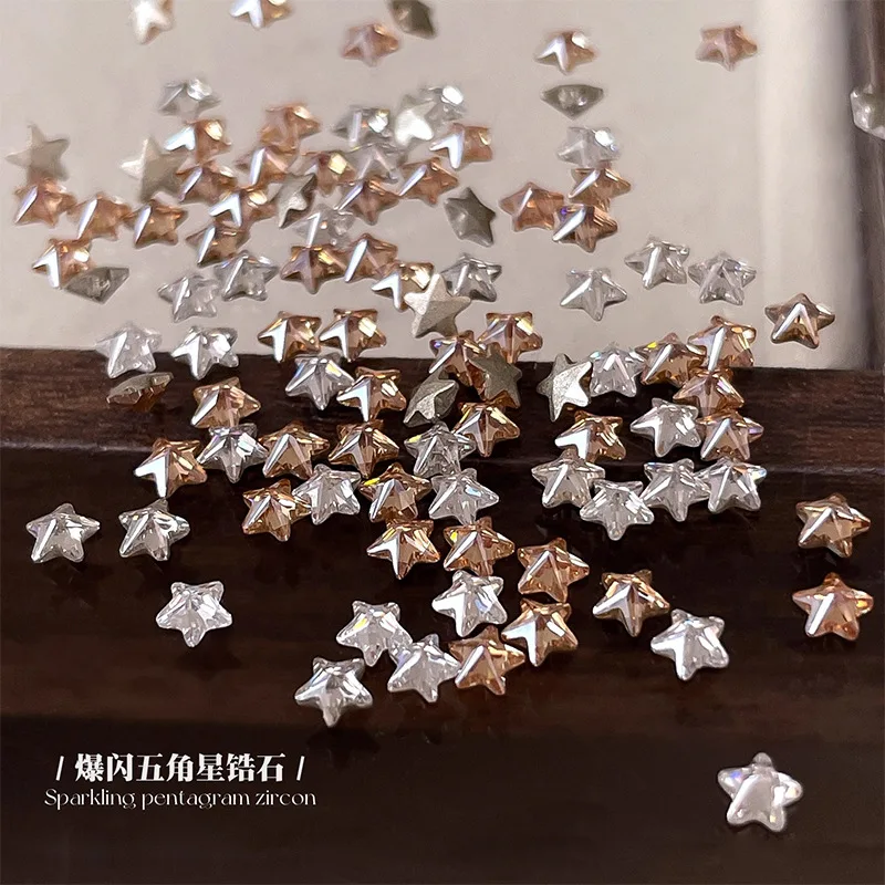 Mini 3mm Stern Zirkon Nagel flacher Boden funkelnder Zirkon Weihnachten Pentagramm Nageldekoration Zubehör