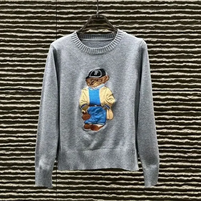 

French Style Light Luxury Bear Embroidered Knitted Sweater Women Autumn New Korean Fashion Casual Loose Female Pullover Tops