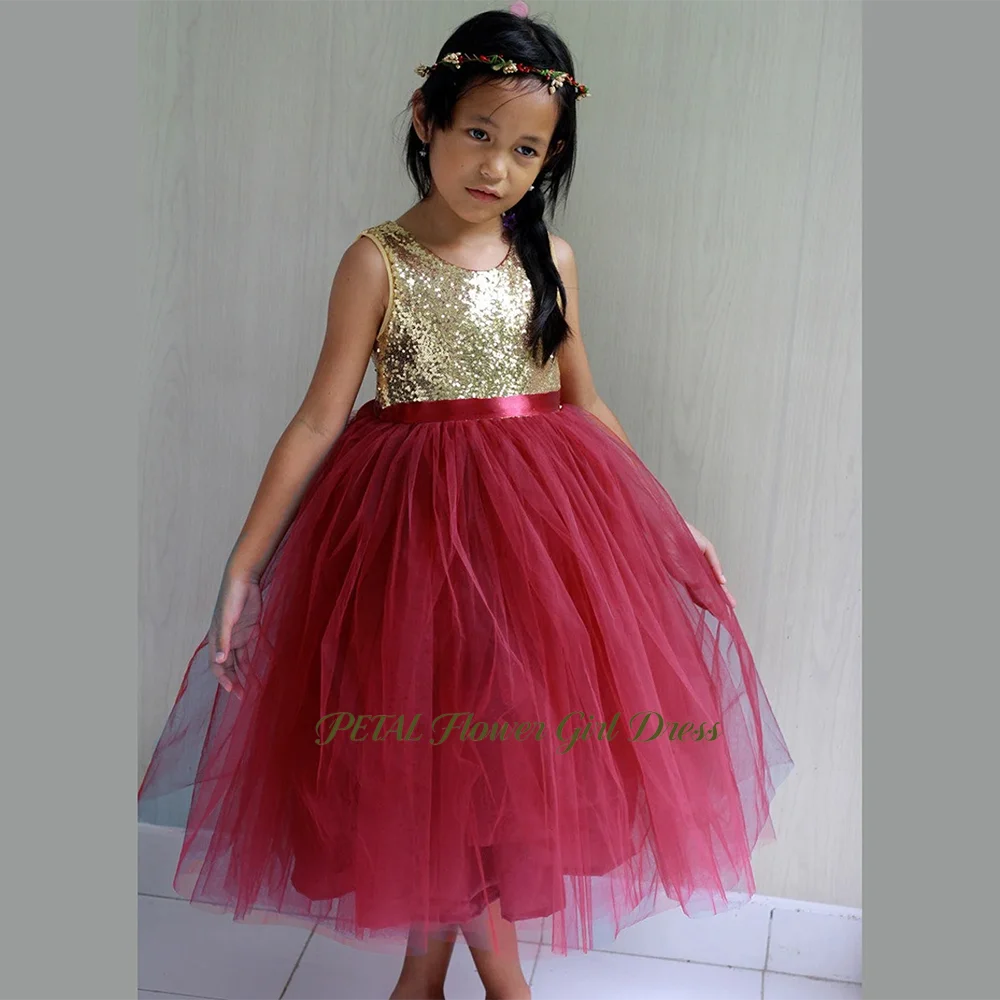 

Petal Glitter Girls Princess Dress with Sequins Fluffy Flower Girl Dress Sleeveless Kids Birthday Party Gowns Customized