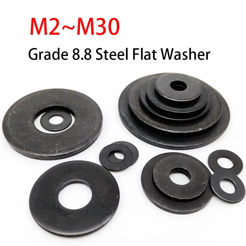 5-50Pcs M2 M2.5 M3 M4 M5~M30 Black Carbon Steel Grade 8.8 Steel Extra Large Size Big Wide Flat Washer Ultra-Thin Gasket DIN125