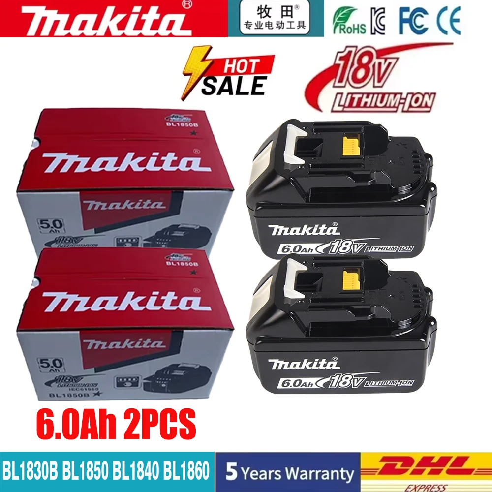 

100% Original Makita 18v Lithium Battery 6.0Ah Rechargeable Makita 18v BL1860 BL1850 BL1830 BL1815 DTW700 Battery impact Wrench