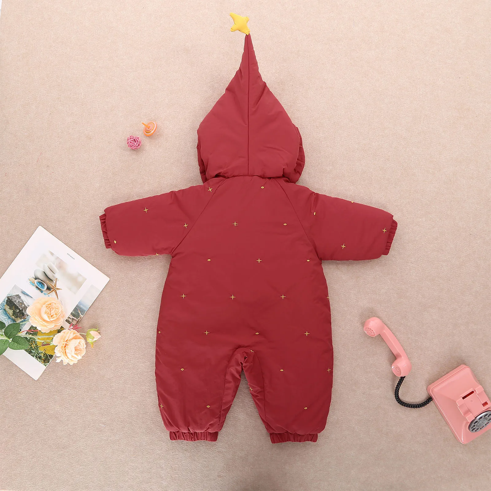Baby Boys Girls Winter Warm Hooded Rompers Snowsuit Outerwear Long Sleeve Print Zipper Thickened Cotton-padded Hoodie Jumpsuit