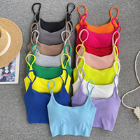 Spaghetti Strap Y2k Tank Crop Top For Women With Built In Bra Backless Solid Color Camisole De Tricô Femenino 2024 Dropshipping